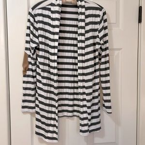 Myobe gray and white striped cardigan with elbow patches size L